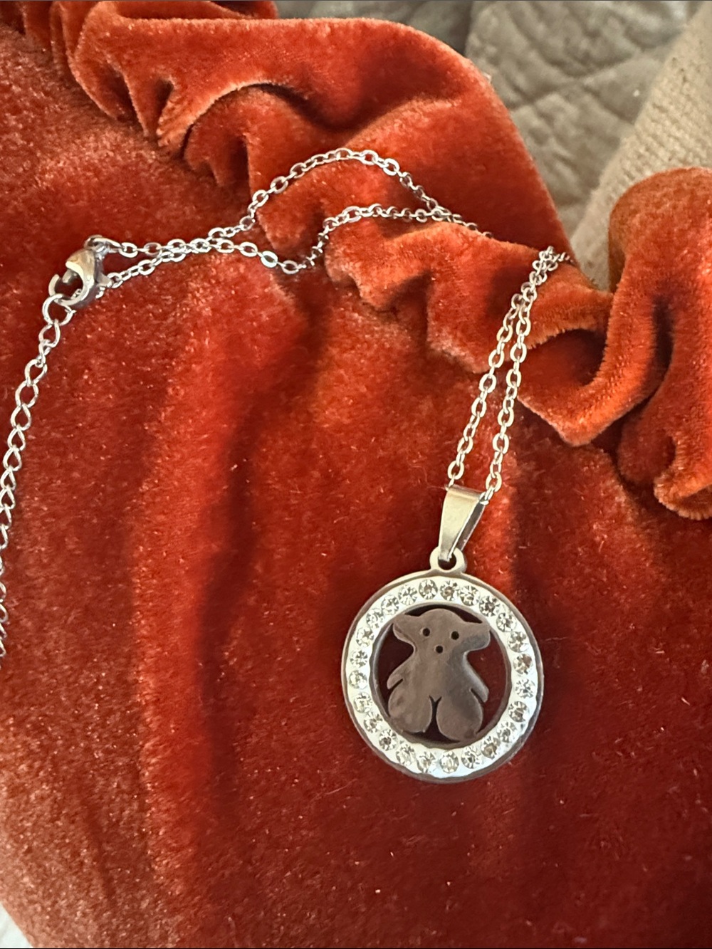 Sterling Silver Pendant Necklace with Clear Crystal Halo